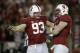 PALO ALTO, CA - NOVEMBER 07: Linebacker Trent Murphy #93 and defensive end Henry Anderson #91 of the Stanford Cardinal celebrate after Marcus Mariota #8 of the Oregon Ducks is sacked in the first quarter at Stanford Stadium on November 7, 2013 in Palo Al