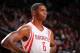 HOUSTON, TX - NOVEMBER 27: Terrence Jones #6 of the Houston Rockets reacts to a play against the Atlanta Hawks on November 27, 2013 at the Toyota Center in Houston, Texas. NOTE TO USER: User expressly acknowledges and agrees that, by downloading and or u
