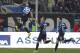 BERGAMO, ITALY - DECEMBER 01: Davide Brivio (L) of Atalanta BC celebrates after scoring the opening goal during the Serie A match between Atalanta BC and AS Roma at Stadio Atleti Azzurri d'Italia on December 1, 2013 in Bergamo, Italy. (Photo by Marco Lu