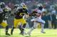 Nov 30, 2013; Ann Arbor, MI, USA; Ohio State Buckeyes running back Carlos Hyde (34) runs the ball during the third quarter against the Michigan Wolverines at Michigan Stadium. Mandatory Credit: Andrew Weber-USA TODAY Sports