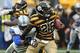 Nov 17, 2013; Pittsburgh, PA, USA; Pittsburgh Steelers running back Le'Veon Bell (26) runs the ball past Detroit Lions defensive end Willie Young (79) during the first half at Heinz Field. Mandatory Credit: Jason Bridge-USA TODAY Sports