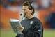 Sep 23, 2013; Denver, CO, USA; Oakland Raiders offensive coordinator Greg Olson during the game against the Denver Broncos at Sports Authority Field at Mile High. The Broncos defeated the Raiders 37-21. Mandatory Credit: Kirby Lee-USA TODAY Sports