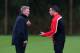 MANCHESTER, ENGLAND - OCTOBER 22: David Moyes the manager of Manchester United talks with Robin Van Persie prior to a training session at Aon Training Complex on October 22, 2013 in Manchester, England. (Photo by Alex Livesey/Getty Images)