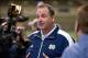 Dec 17, 2012; South Bend, IN, USA; Notre Dame Fighting Irish assistant football coach Mike Denbrock answers questions at the Notre Dame BCS national championship media day at the Loftus Sports Center. Mandatory Credit: Matt Cashore-USA TODAY Sports
