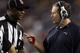 FOXBORO, MA - SEPTEMBER 01: Head coach Bill Belichick of the New England Patriots talks with against the New England Patriots official to challenge a ruling on the field during the game against the New York Giants on September 1, 2011 at Gillette Stadium
