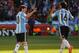 JOHANNESBURG, SOUTH AFRICA - JUNE 17: Lionel Messi of Argentina celebrates with Sergio Aguero of Argentina during the 2010 FIFA World Cup South Africa Group B match between Argentina and South Korea at Soccer City Stadium on June 17, 2010 in Johannesburg,
