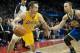 Oct 18, 2013; Shanghai, China; Los Angeles Lakers guard Steve Nash (10) dribbles the ball as Golden State Warriors guard Stephen Curry (30) defends during the first quarter at Mercedes-Benz Arena. Mandatory Credit: Danny La-USA TODAY Sports