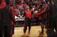 PORTLAND, OR - NOVEMBER 22: Derrick Rose #1 of the Chicago Bulls gets introduced before the game against the Portland Trail Blazers on November 22, 2013 at the Moda Center Arena in Portland, Oregon. NOTE TO USER: User expressly acknowledges and agrees th