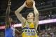 Nov 29, 2013; Denver, CO, USA; Denver Nuggets center Timofey Mozgov (25) shoots the ball against New York Knicks guard Tim Hardaway Jr. (5) during the second half at Pepsi Center. The Nuggets won 97-95. Mandatory Credit: Chris Humphreys-USA TODAY Sports