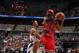 CHARLOTTE, NC - FEBRUARY 22: Richard Hamilton #32 of the Chicago Bulls looks to pass the ball against Ramon Sessions #7 of the Charlotte Bobcats at the Time Warner Cable Arena on February 22, 2013 in Charlotte, North Carolina. NOTE TO USER: User express