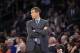 Dec 8, 2013; New York, NY, USA; Boston Celtics head coach Brad Stevens looks on against the New York Knicks during the second half at Madison Square Garden. The Celtics won the game 114-73. Mandatory Credit: Joe Camporeale-USA TODAY Sports