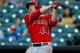 HOUSTON, TX - MAY 07: Mark Trumbo #44 of the Los Angeles Angels of Anaheim watches his three run home run against the Houston Astros in the first inning at Minute Maid Park on May 7, 2013 in Houston, Texas. (Photo by Scott Halleran/Getty Images)