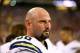 Aug. 24, 2013; Glendale, AZ, USA: San Diego Chargers linebacker Jarret Johnson (96) against the Arizona Cardinals during a preseason game at University of Phoenix Stadium. Mandatory Credit: Mark J. Rebilas-USA TODAY Sports