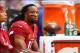 Dec 8, 2013; Phoenix, AZ, USA; Arizona Cardinals wide receiver Larry Fitzgerald on the sidelines against the St. Louis Rams at University of Phoenix Stadium. Mandatory Credit: Mark J. Rebilas-USA TODAY Sports