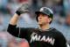 ATLANTA, GA - JULY 02: Logan Morrison #5 of the Miami Marlins celebrates after hitting a two-run homer in the first inning against the Atlanta Braves at Turner Field on July 2, 2013 in Atlanta, Georgia. (Photo by Kevin C. Cox/Getty Images)