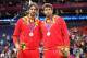 LONDON, ENGLAND - AUGUST 12: Silver medallist Pau Gasol #4 of Spain and Marc Gasol #13 of Spain pose on the podium during the medal ceremony for the Men's Basketball on Day 16 of the London 2012 Olympics Games at North Greenwich Arena on August 12, 2012