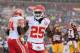 LANDOVER, MD - DECEMBER 08: Running back Jamaal Charles #25 of the Kansas City Chiefs celebrates after rushing for a first quarter touchdown against the Washington Redskins at FedExField on December 8, 2013 in Landover, Maryland. (Photo by Rob Carr/Getty