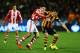 HULL, ENGLAND - DECEMBER 14: (L-R) Oussama Assaidi of Stoke City and Robbie Brady of Hull City challenge for the ball during the Barclays Premier League match between Hull City and Stoke City at KC Stadium on December 14, 2013 in Hull, England. (Photo b