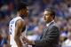 LEXINGTON, KY - DECEMBER 10: John Calipari talks with Andrew Harrison#5 of the Kentucky Wildcats during the game against the Boise State Broncos at Rupp Arena on December 10, 2013 in Lexington, Kentucky. (Photo by Andy Lyons/Getty Images)