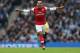 MANCHESTER, ENGLAND - DECEMBER 14: Theo Walcott of Arsenal celebrates after scoring his first goal during the Barclays Premier League match between Manchester City and Arsenal at Etihad Stadium on December 14, 2013 in Manchester, England. (Photo by Cli