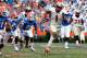 GAINESVILLE, FL - NOVEMBER 30: Kelvin Benjamin #1 of the Florida State Seminoles runs for yardage during the game against the Florida Gators on November 30, 2013 in Gainesville, Florida. (Photo by Sam Greenwood/Getty Images)