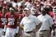 NORMAN, OK - SEPTEMBER 14: Head Coach Bob Stoops of the Oklahoma Sooners questions a call during the game against the Tulsa Golden Hurricane September 14, 2013 at Gaylord Family-Oklahoma Memorial Stadium in Norman, Oklahoma. The Sooners defeated the Gold