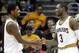 October 23, 2012; Cleveland, OH USA: Cleveland Cavaliers point guard Kyrie Irving (2) and guard Dion Waiters shake hands during a preseason game against the Indiana Pacers at Quicken Loans Arena. Mandatory Credit: Eric P. Mull-USPRESSWIRE
