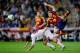 ALBACETE, SPAIN - OCTOBER 15: Alberto Moreno (R) of Spain challenges Nikoloz Gelashvili (L) of Georgia during the FIFA 2014 World Cup Qualifier match between Spain and Georgia at Carlos Belmonte stadium on October 15, 2013 in Albacete, Spain. (Photo by