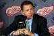 DETROIT - OCTOBER 12: Executive Vice President and General Manager, Ken Holland of the Detroit Red Wings address the media during a press conference to announce the retirement from hockey of Kirk Maltby #18 before a NHL game against the Colorado Avalanch