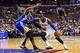 Nov 4, 2013; Philadelphia, PA, USA; Philadelphia 76ers guard Tony Wroten (8) is defended by Golden State Warriors guard Andre Iguodala (9) during the second quarter at Wells Fargo Center. Mandatory Credit: Howard Smith-USA TODAY Sports
