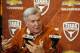 AUSTIN, TX - DECEMBER 15: University of Texas head football coach Mack Brown speaks at a press conference December 15, 2013 in Austin, Texas. Brown announced that he will step down as coach after the Valero Alamo Bowl game against Oregon on December 30. (