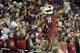Oct 12, 2013; Pullman, WA, USA; Washington State Cougars mascot Butch cheers with the student section against the Oregon State Beavers during the first half at Martin Stadium. Mandatory Credit: James Snook-USA TODAY Sports