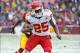 Dec 8, 2013; Landover, MD, USA; Kansas City Chiefs running back Jamaal Charles (25) rushes the ball against the Washington Redskins during the second quarter at FedEx Field. Mandatory Credit: Brad Mills-USA TODAY Sports