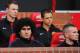 MANCHESTER, ENGLAND - SEPTEMBER 14: (L-R) Jonny Evans, Marouane Fellaini, Javier Hernandez and Tom Cleverley of Manchester United look on from the bench during the Barclays Premier League match between Manchester United and Crystal Palace at Old Trafford