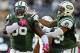 EAST RUTHERFORD, NJ - OCTOBER 13: Defensive end Muhammad Wilkerson #96 of the New York Jets celebrates with teammate Antonio Allen #39 after Wilkerson's sack of quarterback Ben Roethlisberger #7 of the Pittsburgh Steelers in the fourth quarter during a ga
