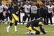 Oct 20, 2013; Pittsburgh, PA, USA; Pittsburgh Steelers kicker Shaun Suisham (6) kicks the game winning field goal as time expires against the Baltimore Ravens during the fourth quarter at Heinz Field. The Steelers won 19-16. Mandatory Credit: Charles LeCl