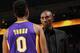 OAKLAND, CA - OCTOBER 30: Kobe Bryant #24 and Nick Young #0 of the Los Angeles Lakers converse during a game against the Golden State Warriors at Oracle Arena on October 30, 2013 at in Oakland, California. NOTE TO USER: User expressly acknowledges and agr