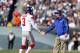 PHILADELPHIA, PA - OCTOBER 27: Kicker Josh Brown #3 of the New York Giants is congratulated by head coach Tom Coughlin after kicking a field goal during the first half against the Philadelphia Eagles. Brown kicked five field goals during the game at Linco