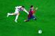BARCELONA, SPAIN - DECEMBER 17: Neymar of FC Barcelona duels for the ball with De Lerma of FC Cartagena during the Copa del Rey round of 32 second leg match between FC Barcelona and Cartagena at Camp Nou on December 17, 2013 in Barcelona, Spain. (Photo