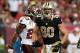 Sep 15, 2013; Tampa, FL, USA; New Orleans Saints tight end Jimmy Graham (80) reacts during the game against the Tampa Bay Buccaneers at Raymond James Stadium. Mandatory Credit: Rob Foldy-USA TODAY Sports