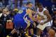 Oct 31, 2013; Los Angeles, CA, USA; Los Angeles Clippers point guard Chris Paul (3) and Golden State Warriors point guard Stephen Curry (30) go for the ball in the first half of the game at Staples Center.Clippers won 125-115. Mandatory Credit: Jayne Ka