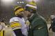 Dec 22, 2013; Green Bay, WI, USA; Pittsburgh Steelers quarterback Ben Roethlisberger (7) greets Green Bay Packers quarterback Aaron Rodgers following the game at Lambeau Field. Pittsburgh won 38-31. Mandatory Credit: Jeff Hanisch-USA TODAY Sports