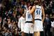 Dec 20, 2013; Dallas, TX, USA; Dallas Mavericks shooting guard Monta Ellis (11) and power forward Dirk Nowitzki (41) react during the game against the Toronto Raptors at American Airlines Center. Toronto won 109-108. Mandatory Credit: Kevin Jairaj-USA TOD