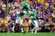 BATON ROUGE, LA - SEPTEMBER 01: Zachary Orr #35 of the North Texas Mean Green celebrates a sack with teammates during a game against the LSU Tigers at Tiger Stadium on September 1, 2012 in Baton Rouge, Louisiana. LSU would win 41-14. (Photo by Stacy Re