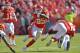 KANSAS CITY, MO - OCTOBER 27: Running back Jamaal Charles #25 of the Kansas City Chiefs rushes up field against the Cleveland Browns during the first half on October 27, 2013 at Arrowhead Stadium in Kansas City, Missouri. (Photo by Peter Aiken/Getty Image