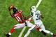 ATLANTA, GA - OCTOBER 7: Julio Jones #11 of the Atlanta Falcons makes a one-handed catch against Antonio Cromartie #31 of the New York Jets at the Georgia Dome on October 7, 2013 in Atlanta, Georgia. (Photo by Scott Cunningham/Getty Images)