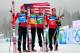 WHISTLER, BC - FEBRUARY 23: Team USA (L-R) Bill Demong, Johnny Spillane, Todd Lodwick, and Brett Camerota celebrate after winning Olympic Silver in the Nordic Combined on day twelve of the 2010 Vancouver Winter Olympics at Whistler Olympic Park Ski Jumpi