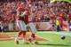 Oct 27, 2013; Kansas City, MO, USA; Kansas City Chiefs wide receiver Dexter McCluster (22) is congratulated by tight end Anthony Fasano (80) after scoring a touchdown during the first half of the game against the Cleveland Browns at Arrowhead Stadium. Man