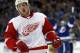 TAMPA, FL - DECEMBER 12: Justin Abdelkader #8 of the Detroit Red Wings reacts as Nikita Kucherov #56 of the Tampa Bay Lightning celebrates his goal at the Tampa Bay Times Forum on December 12, 2013 in Tampa, Florida. (Photo by Mike Carlson/Getty Images)