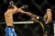 Jul 6, 2013; Las Vegas, NV, USA; Chris Weidman, blue shorts, defeated Anderson Silva (yellow shorts) in the second round with a TKO in their Middleweight Chamionship Bout at the MGM Grand Garden Arena. Mandatory Credit: Jayne Kamin-Oncea-USA TODAY Sports